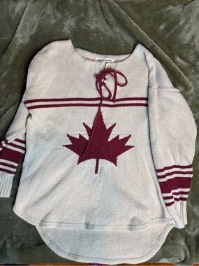 Women's Cream and Burgundy Maple Leaf Sweater